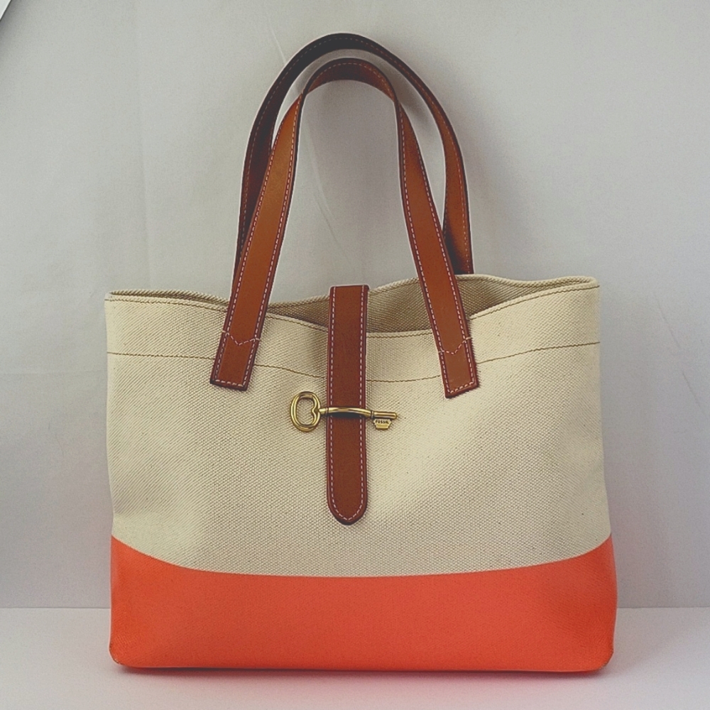 Fossil Austin Shopper Tote Canvas with Coral Base